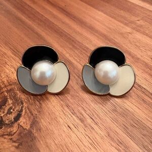 Floral Enamel and Faux Pearl Earrings | 1 1/8” Width